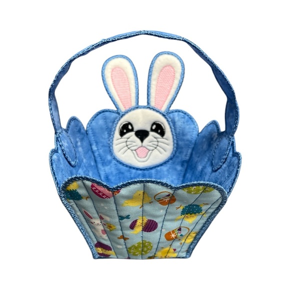 Hand Crafted Easter Basket Bunny with Handle Rabbit Embroidered Blue Kids Toy - Picture 1 of 17